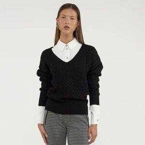 San Francisco Long-Sleeve Loose Pullover V-Neck Sweater Black Women’s SZ XL NEW